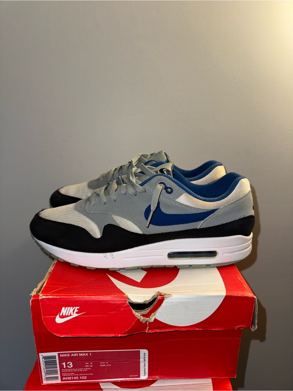 Nike Men’s Air Max 1 — Gray/Black/Blue